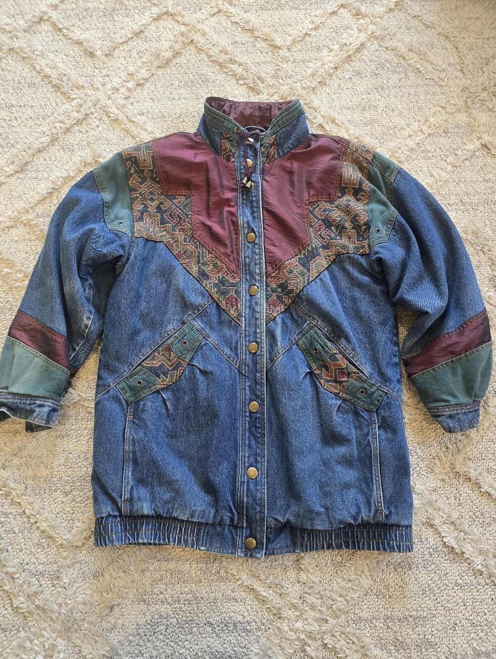 Vintage Two Twenty Western Denim Jacket Women’s Medium Aztec Pattern Jean Coat